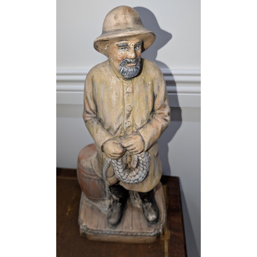 Vintage mid century "Old Salty" Sea Captain Ceramic Fisherman Table Lamp 31"-EXC